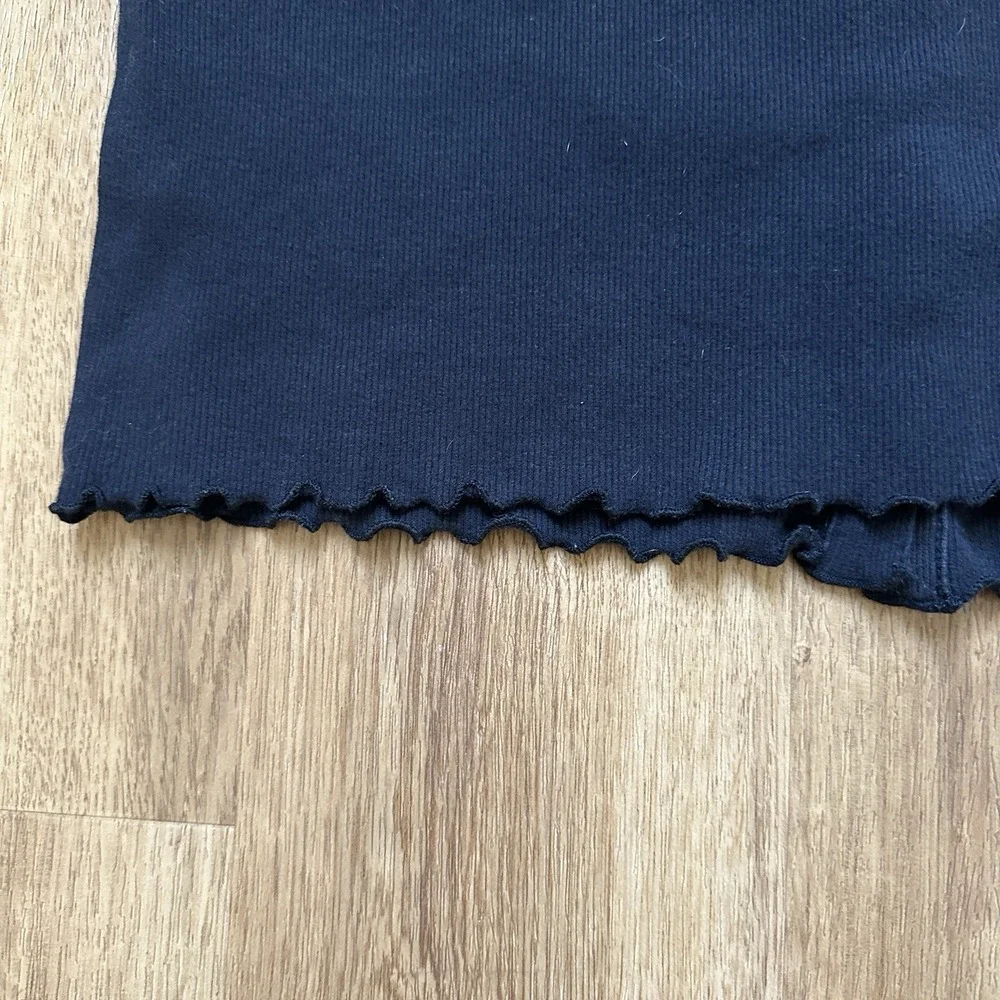 Anthropologie Pilcro Black Ribbed Button Up Short Sleeve Lettuce Hem Shirt, M - Picture 7 of 10